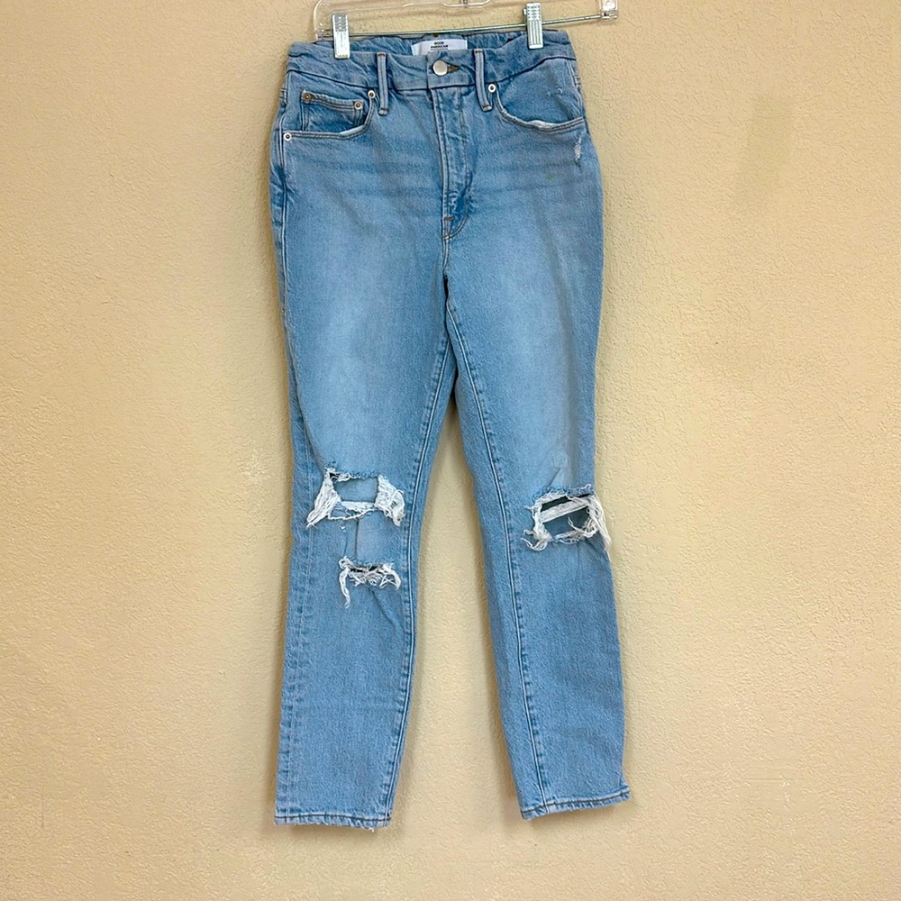 Good American x Zara NWT Classic Slim High Rise Light Wash Jeans size 4